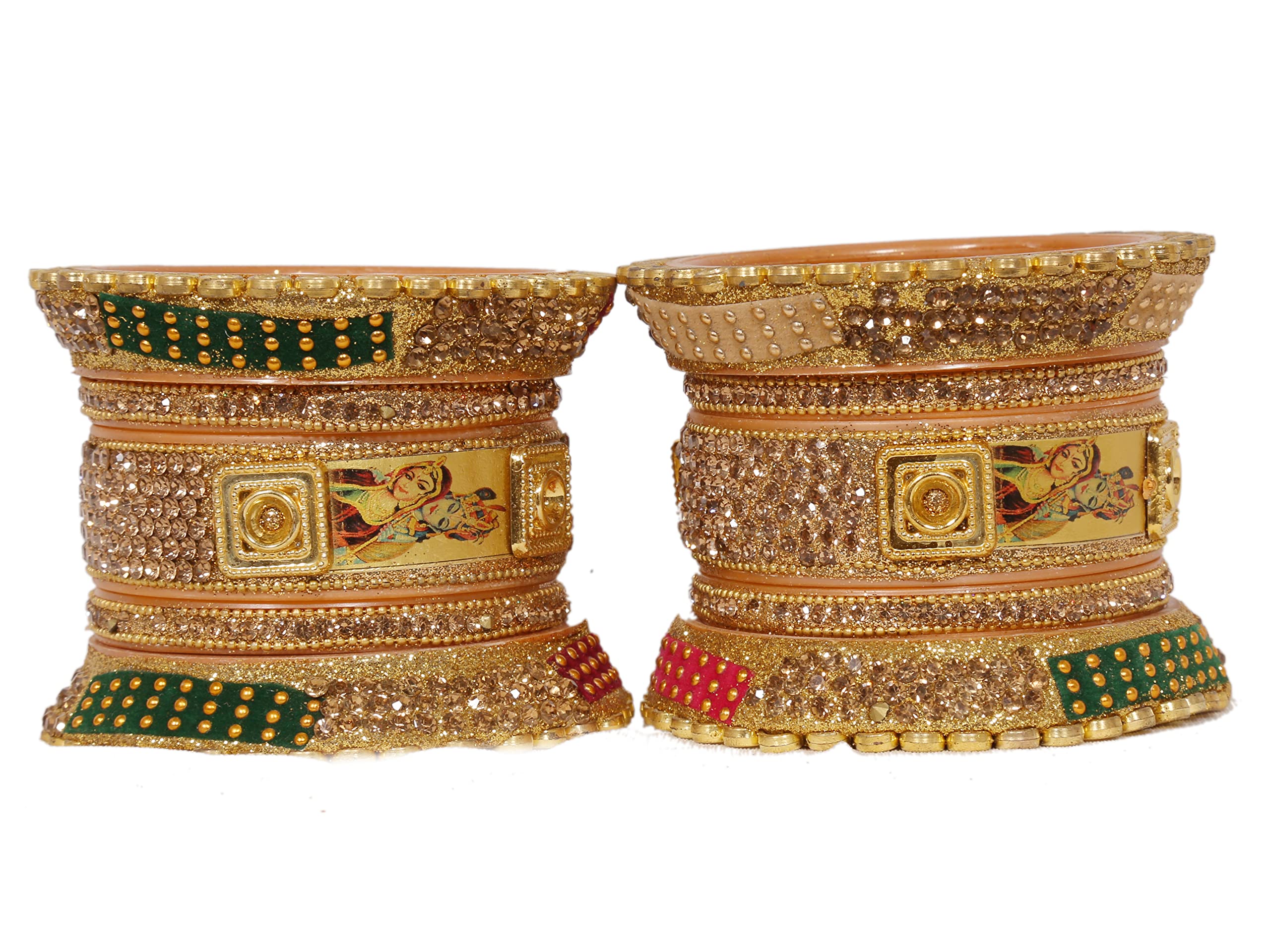 Beniwal New Traditional Radha Krishna Printed Suhag Rajasthani Rajwadi Plastic Gemstone Beads Stud Bridal Bangles Chuda for Women (Pack of 10) (Golden, 2.2) (B0BB84VWY3) Amazon Price History, Amazon Price Tracker