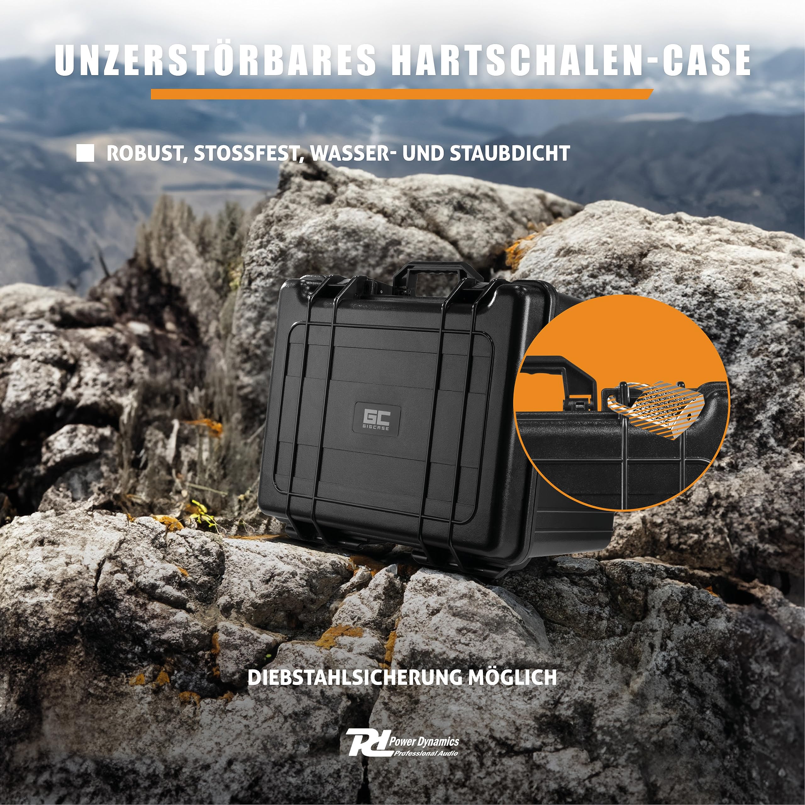Power Dynamics GIGCase34T, Universal Outdoor Hartschalenkoffer, Trolley, Wasserdicht, Kamera Koffer mit Schaumstoffeinlage, Foto Koffer, Pistolenkoffer, Transportkoffer mit Schaumstoff und Rollen