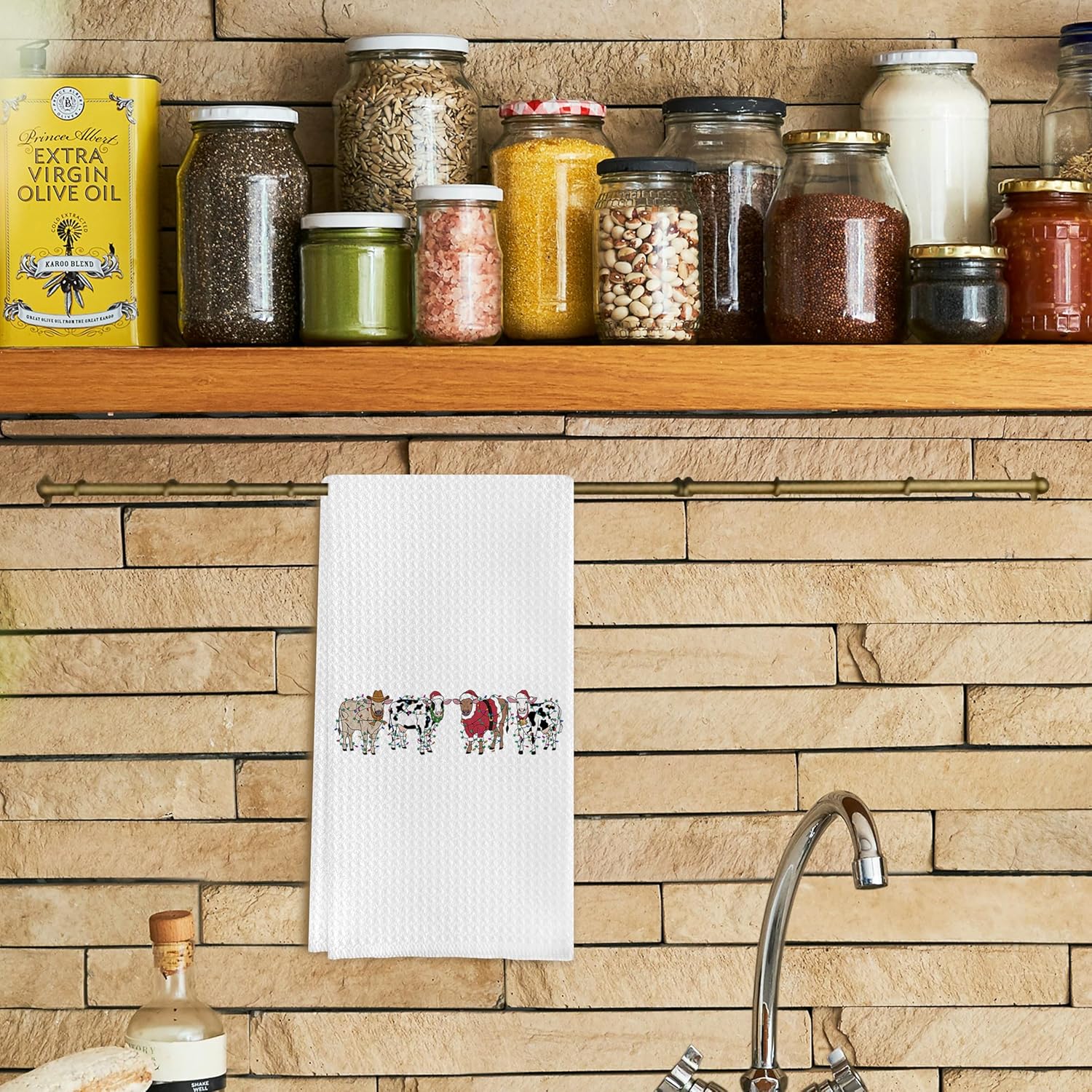 Christmas Cow Kitchen Towels,Christmas Farmhouse Hand Towels,Christmas Farmhouse Dish Towels Christmas Cow Tea Towels for Christmas Holiday Kitchen Bathroom Decor,16 X 24 Inches - Image 2