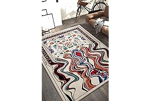 Washable Retro Living Room Rug: Melting Oriental Aesthetic