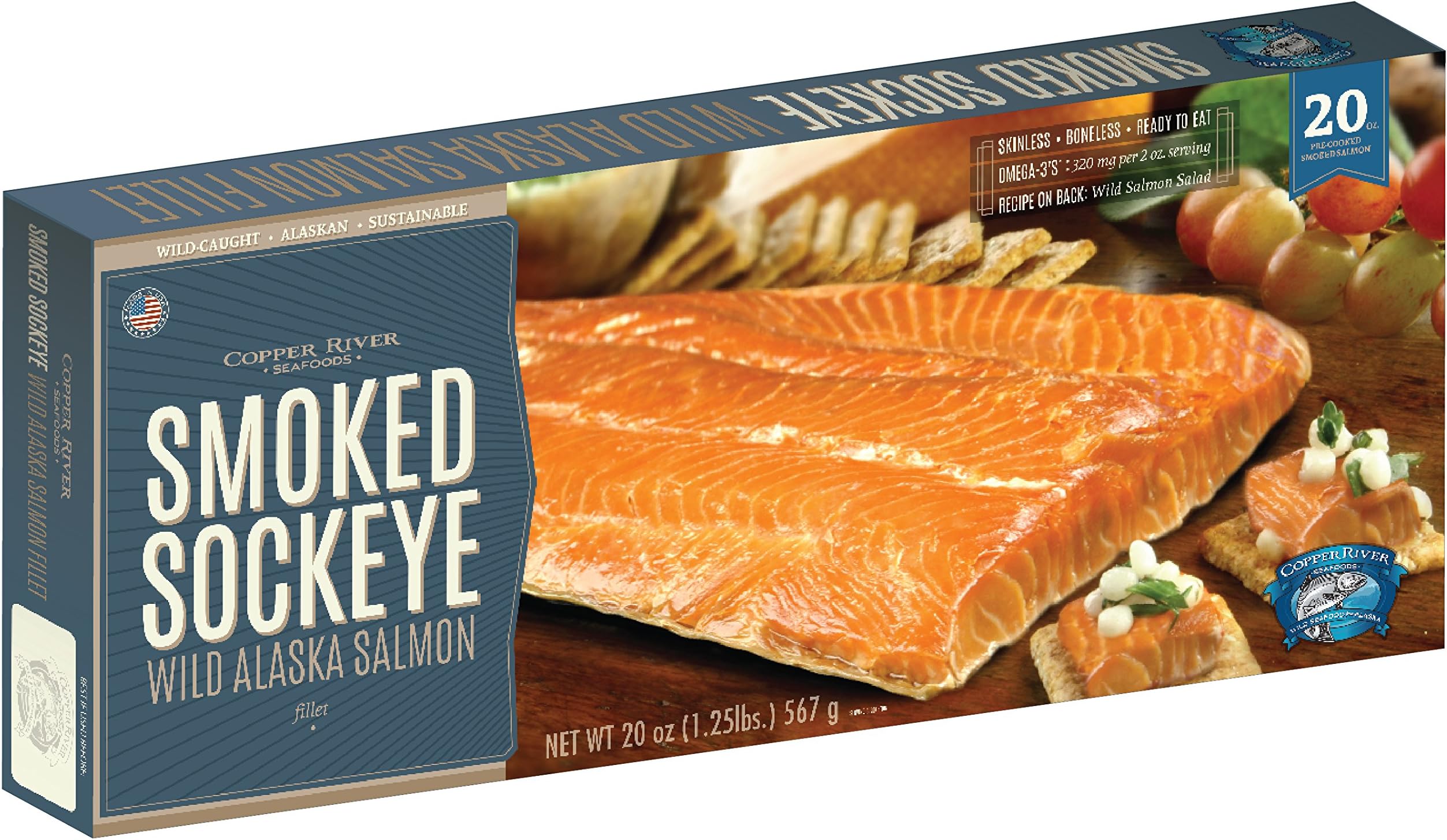 NEW! 2-20 oz.Smoked Wild Alaska Sockeye Salmon - 2 1/2 lbs total