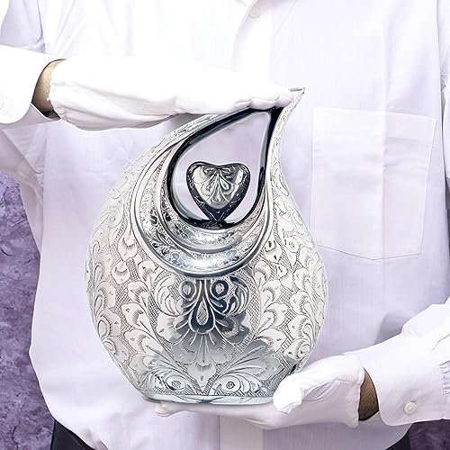 Miniatura 130 de Urna de corazón de lágrima dorada blanca para cenizas humanas Urnas de cremación para cenizas adultas Urna de ceniza funeraria para hombres