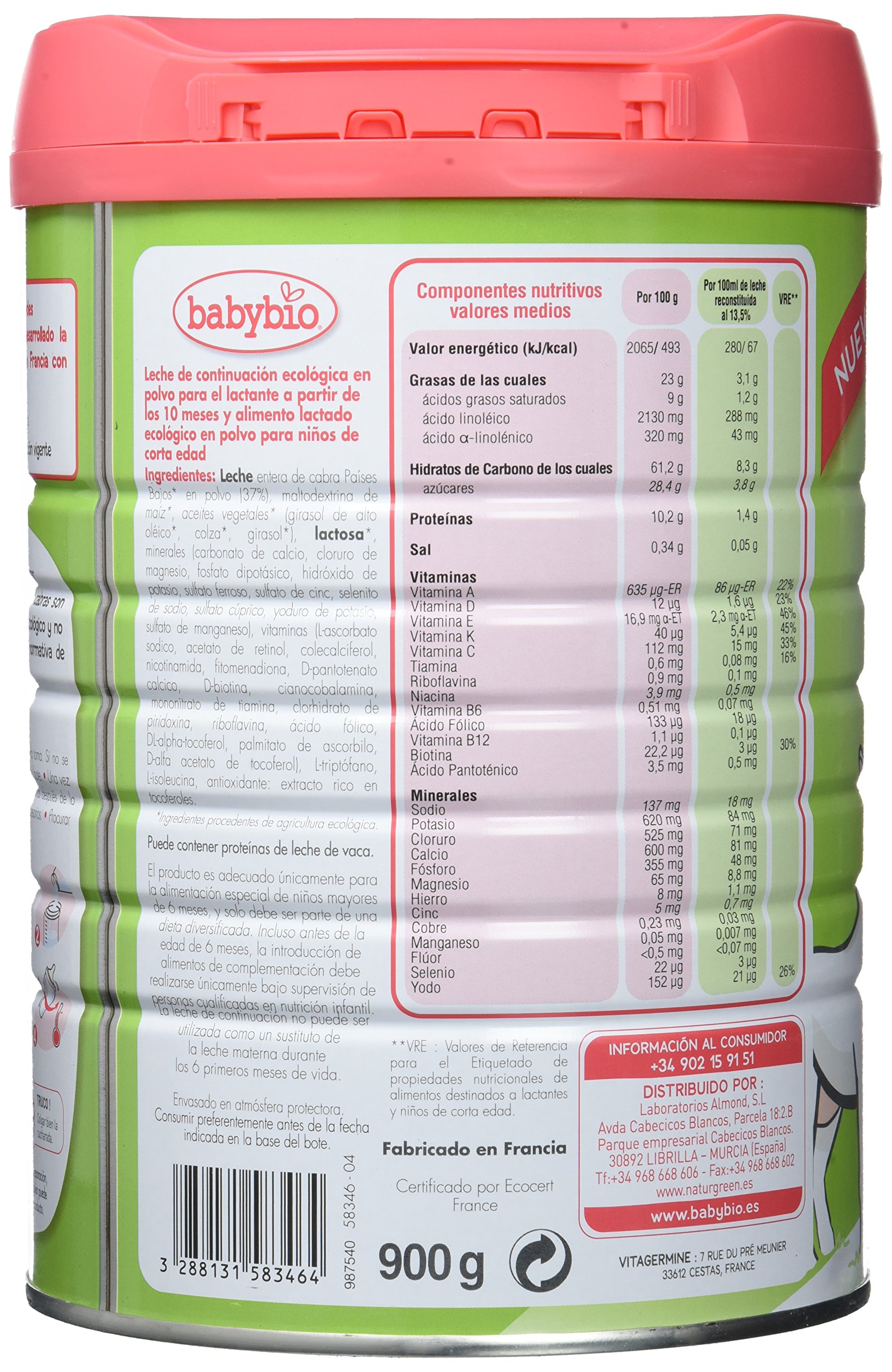BabyBio Caprea Leche 3 Crecimiento - 900 gr