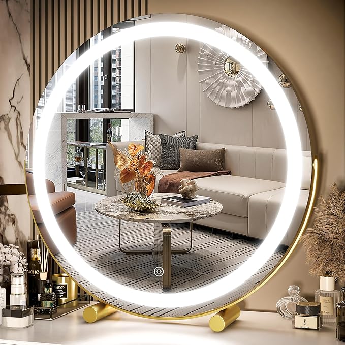 FENNIO 18 inch Large Vanity Mirror with Lights, Round LED Lighted Up Makeup Mirror