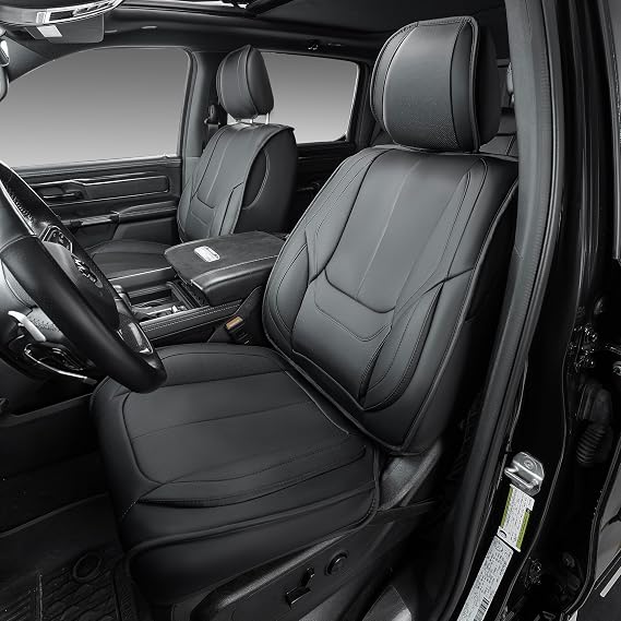 OASIS AUTO Ram Seat Covers Full Set, Waterproof Ram 1500 Seat Covers Compatible with 2019-2026 Dodge Ram 1500 2500 3500 Crew Quad Cab with Curved Rear Seat (Black)