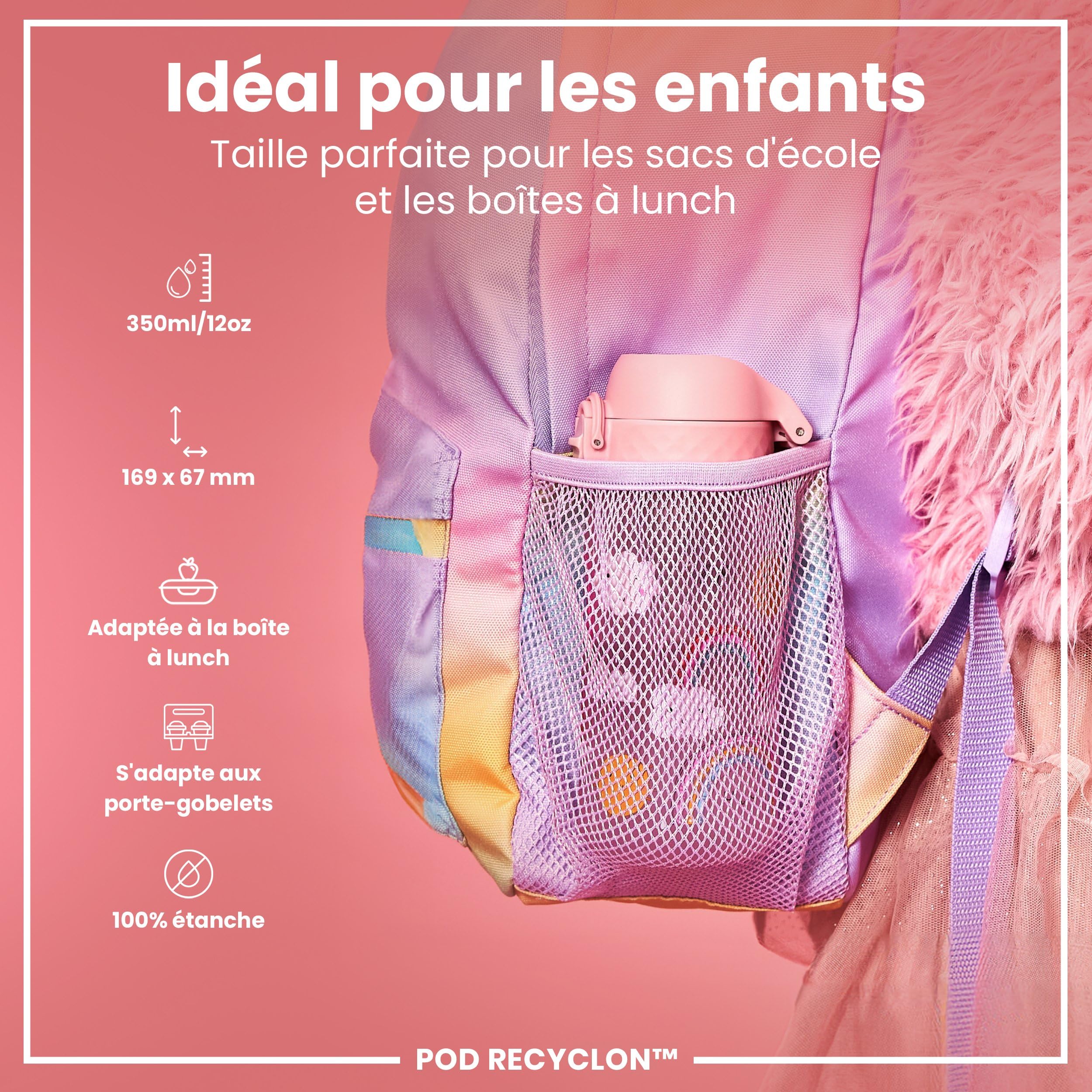 ION8 Gourde Enfant, 350ml, Anti-Fuite, Facile à Ouvrir, Verrouillage Sécurisé, Lavable en Lave-Vaisselle, Sans BPA, Poignée de Transport, Facile à Nettoyer, Carbone Neutre, Arcs-En-Ciel
