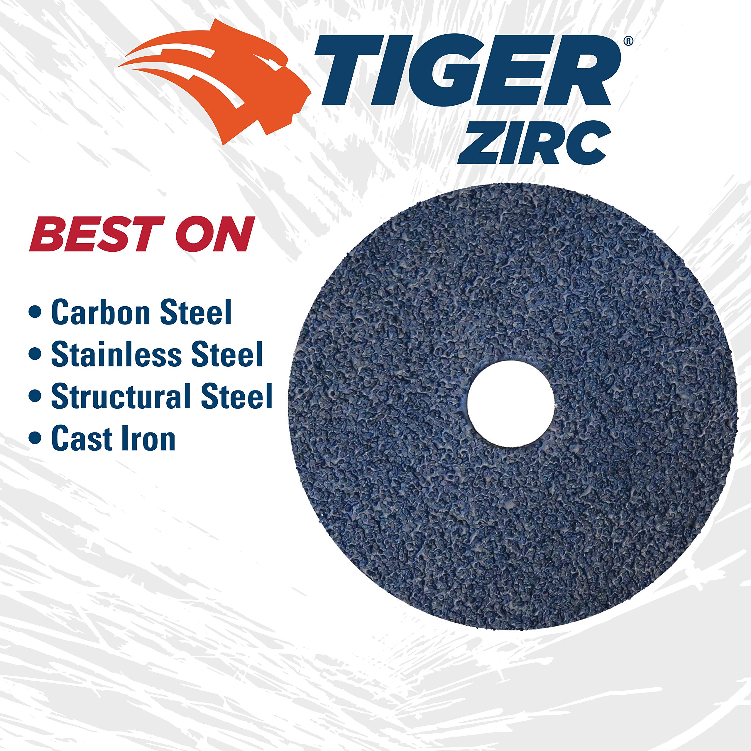 Weiler 59731 Tiger Zirconia - Disco de lijado y molienda de fibra de aluminio (4-1/2 pulgadas de diámetro, grano 24, 7/8 pulgadas de diámetro, 25 unidades)
