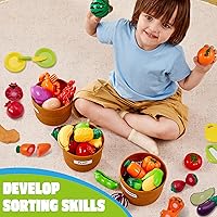 Vista 8 de JOYIN Juguetes de aprendizaje, juego de alimentos para niños pequeños, cortar alimentos para actividades preescolares, accesorios de cocina