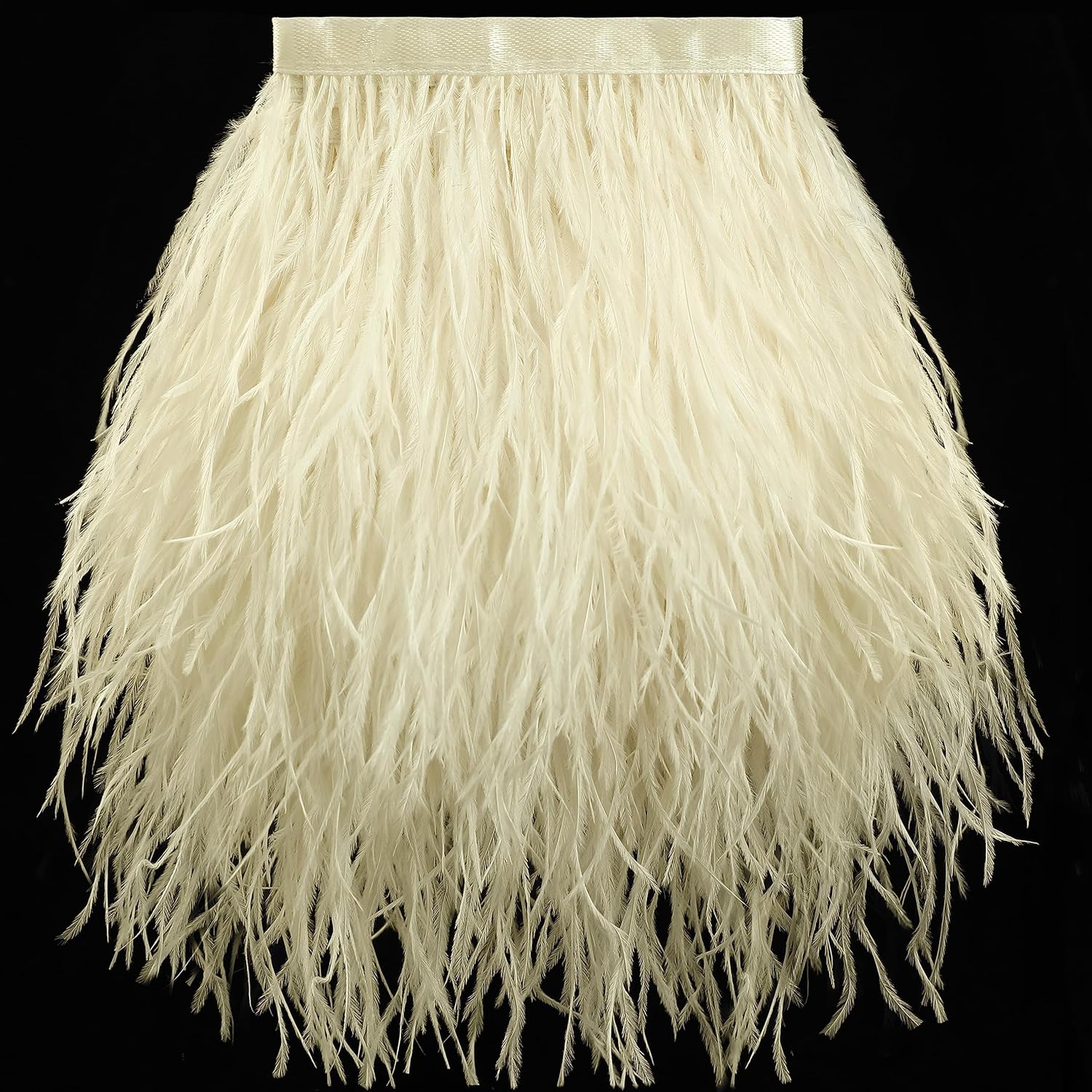 Soarer Beige Ostrich Feather Trim - 2Yards 5-7inch Feathers Fringe Trim for DIY Sewing Clothing,Jewelry,Wedding Home Party(Beige)