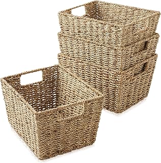 Casafield Set of 4 Seagrass Storage Baskets with Handles - Natural, Wove...