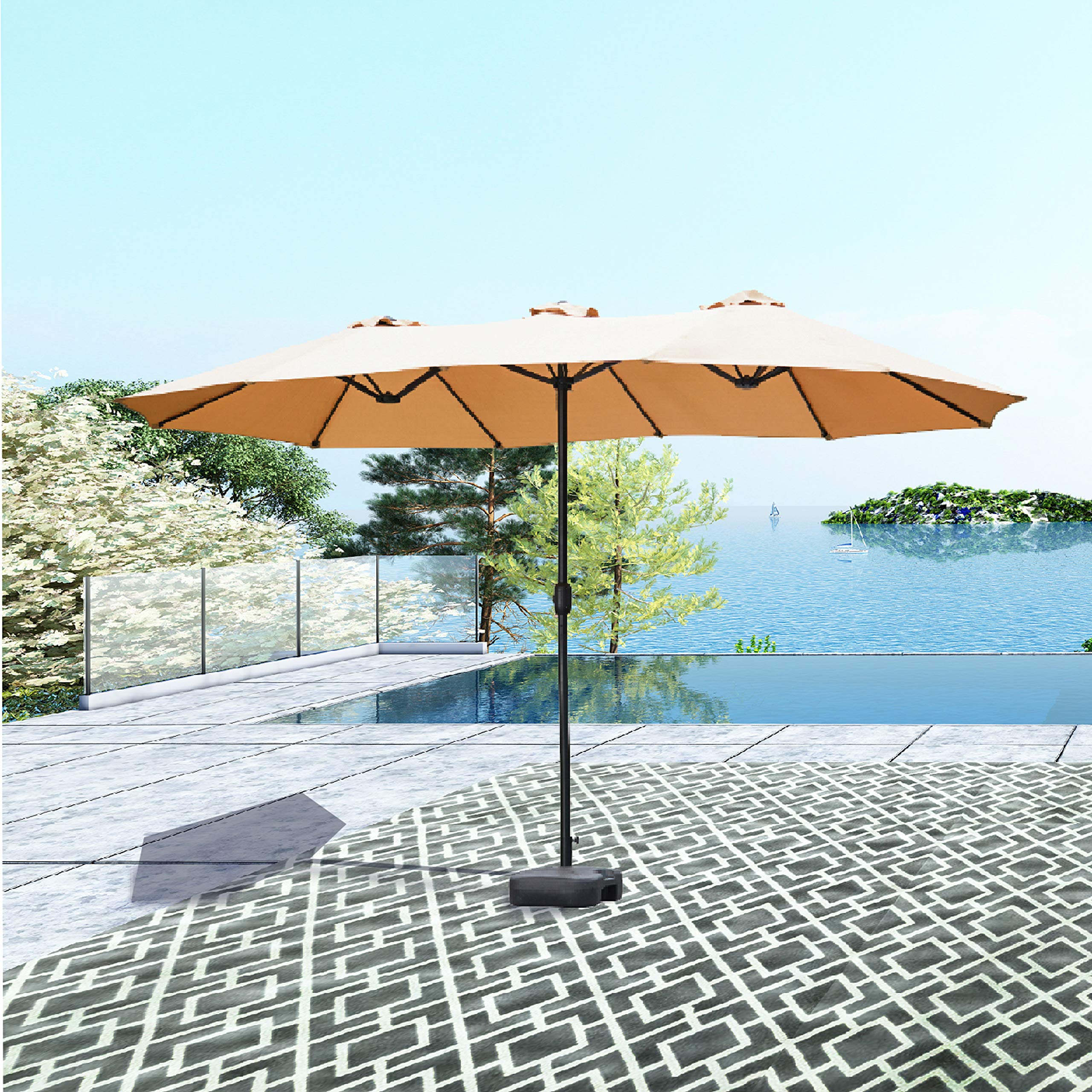 Amazon Com Patiofestival Double Sided Outdoor Umbrella 15x9 Ft Aluminum Garden Large Umbrella With Tilt And Crank For Market Camping Swimming Pool Middle Khaki Garden Outdoor
