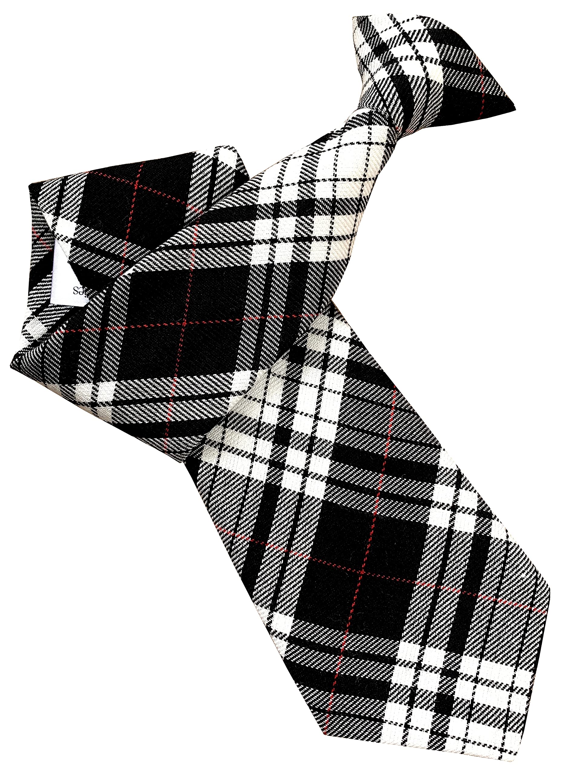 Great British Tie Club Men's Black, White Scottish Black & White Zies Tartan Clip On Neck Tie