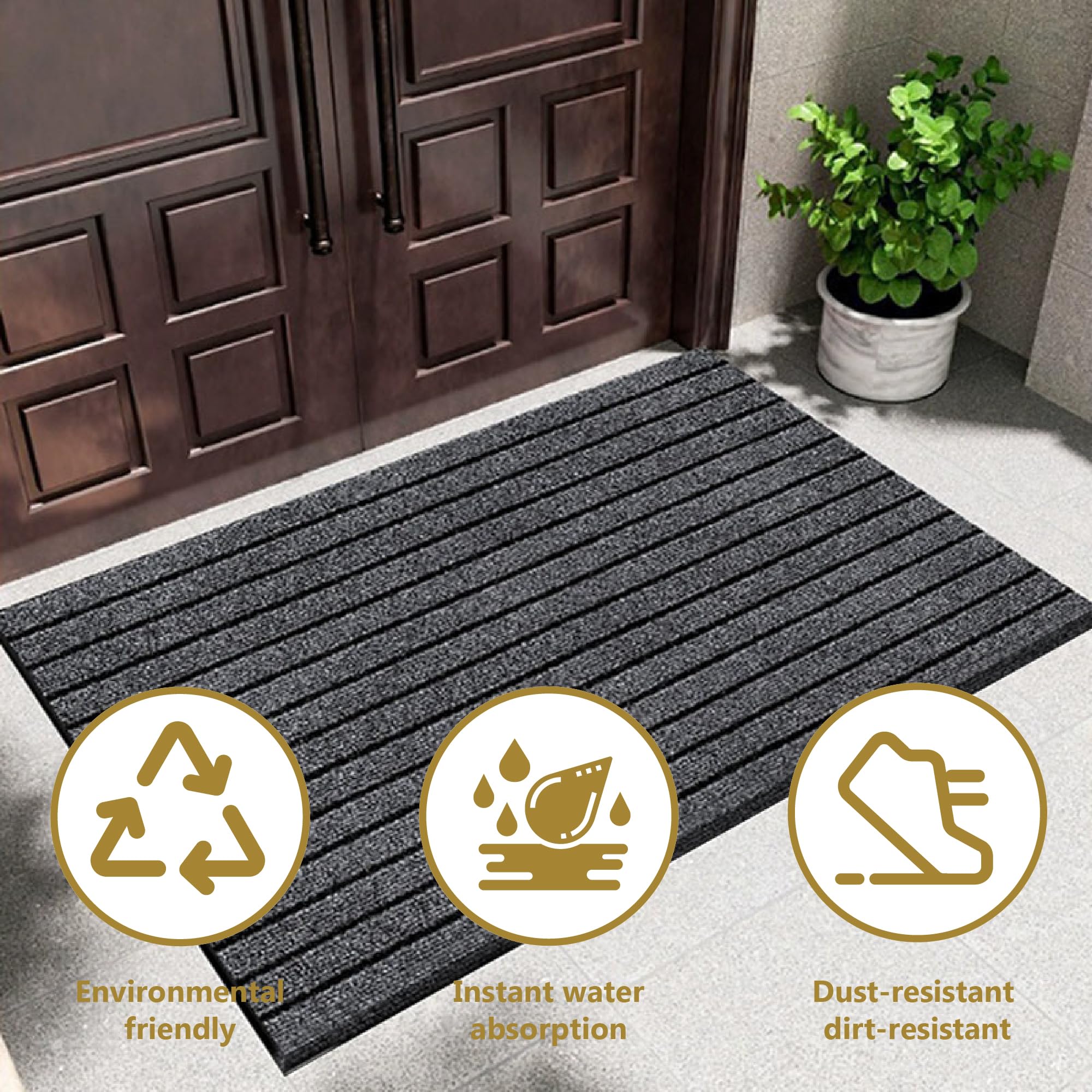 Fußmatte Außen 70 x 180 cm Sauberlaufmatte mit Rutschfester Rückseite Premium Fußmatte für Eingangsbereich Robust Fussmatte für Eingangsbereich Aussenbereich, Grau