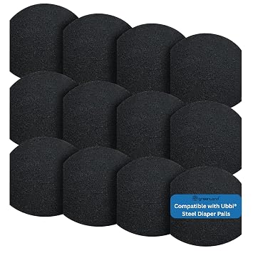 Greenland 12-Pack Carbon Filter Refills Compatible with Ubbi Diaper Pail Activated Charcoal Odor Absorbing Pads, Long-Lasting Deodorizer Replacement for Ubbi Steel Diaper Pail