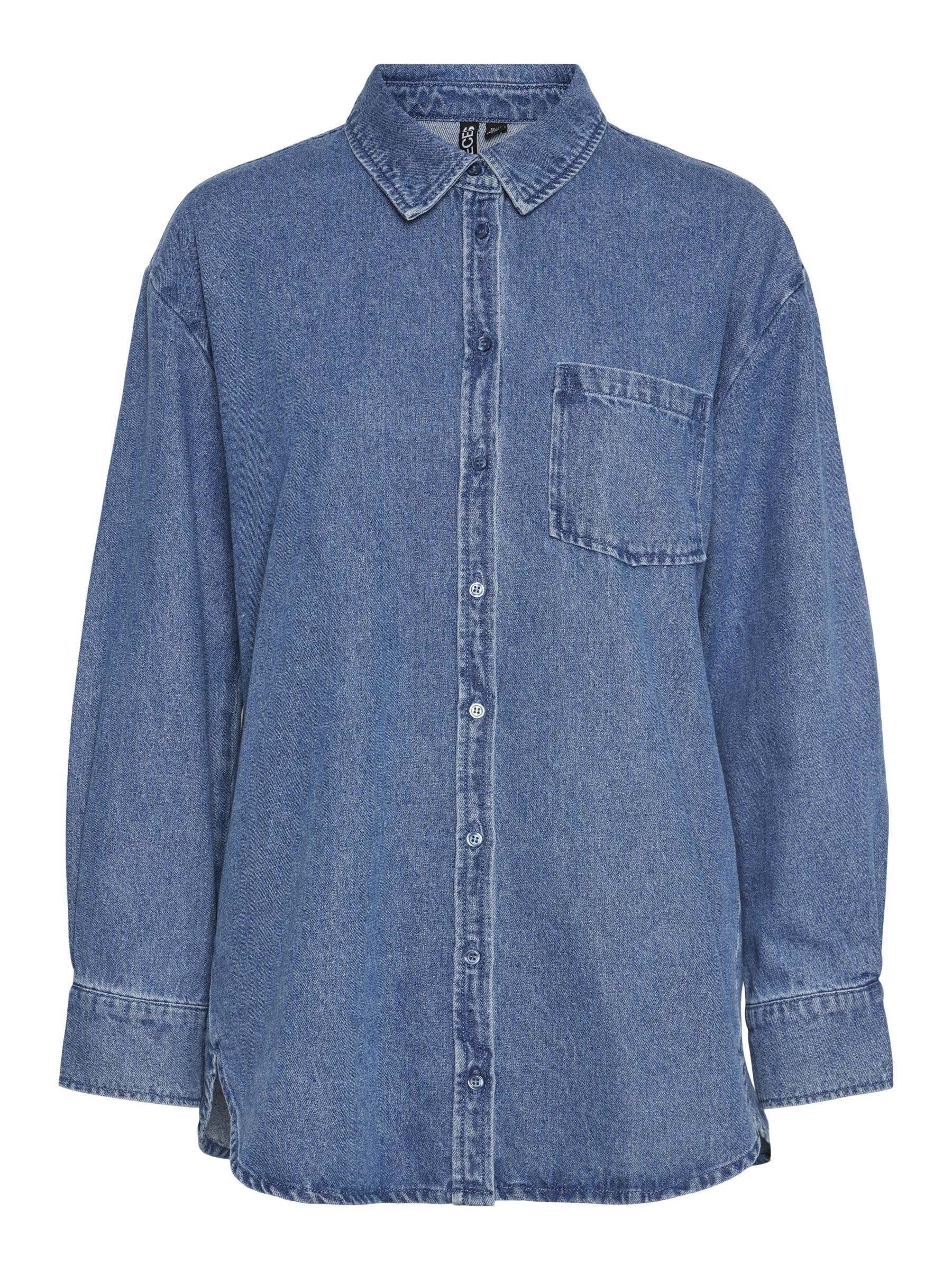 PIECES Female Denim Shirt PCMAISIE, Medium Blue (Medium Blue Denim), S