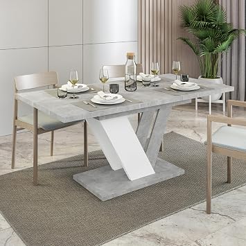 Grey Extendable Dining Table, 6 Seater, 120-160cm, Concrete Effect, DUBAI