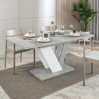 Extendable Marble Effect Dining Table, 120-160 cm Length, White (White Stone)