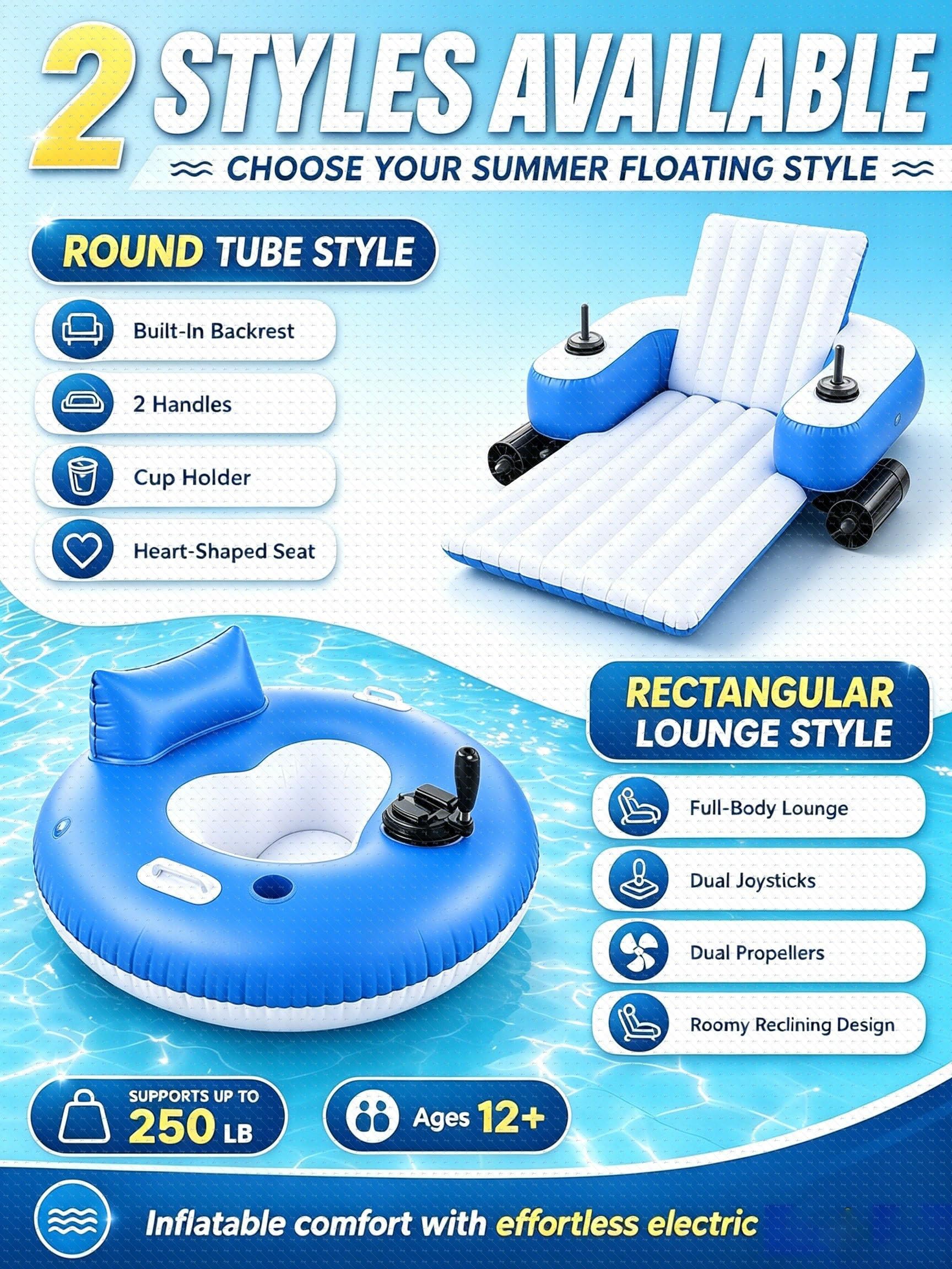 Flotador Motorizado Piscina Adultos 360° Doble Motor Joystick Recargable B