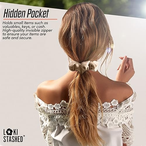 Miniatura 5 de Paquete de 3 bandas elásticas de terciopelo para el cabello VSCO para niñas y mujeres, el original pañuelo de bolsillo oculto con almacenamiento de