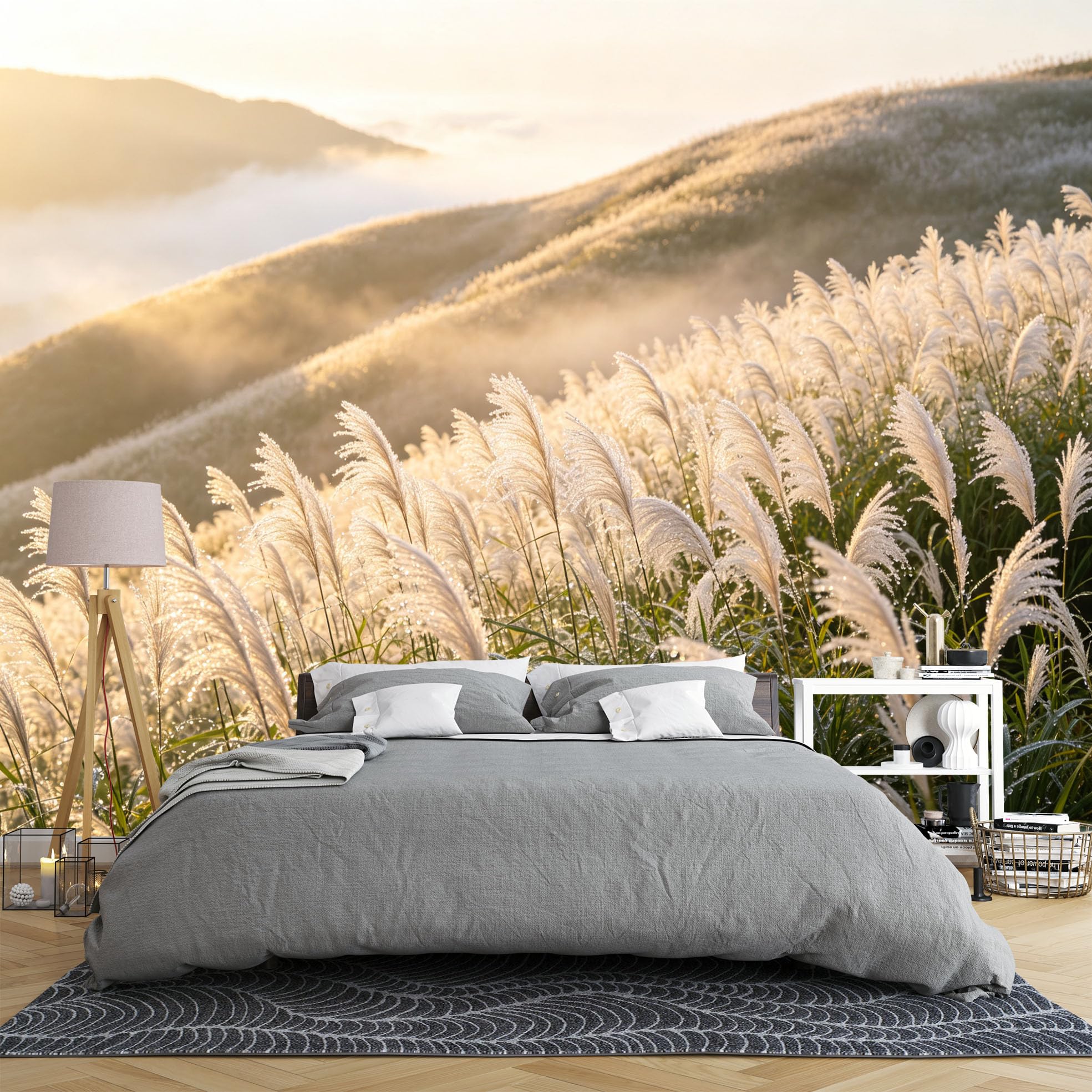 Papel pintado mural de pared de pampas en tejido no tejido premium texturizado de 150 x 105 cm