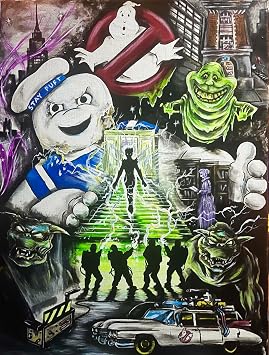 BUY ART FOR LESS Officially Licensed Ghostbusters Collage Original Artwork by Ed Capeau Wrapped Canvas Decor - 12 x 16 Inch - Engineered Wood Frame - Ready to Hang