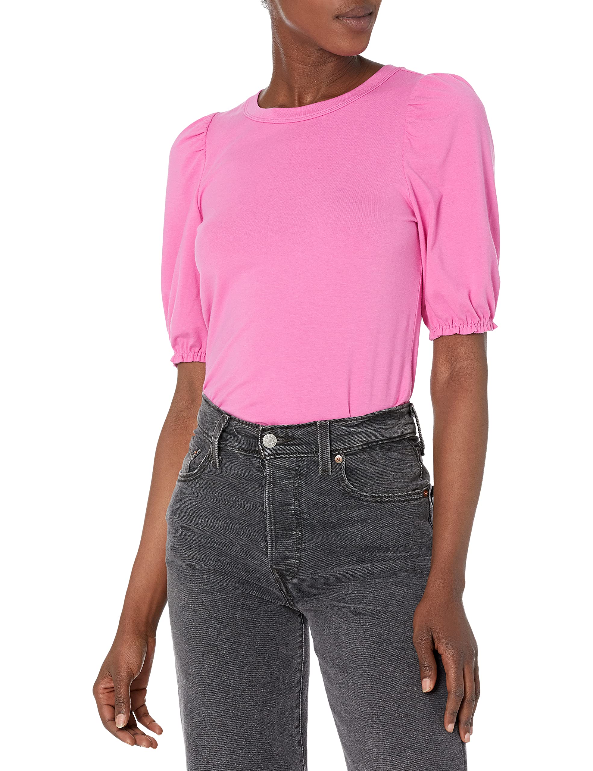 Amazon Essentials Women's Classic Fit Puff Short Sleeve Crewneck T-Shirt, Bright Pink, XX-Large