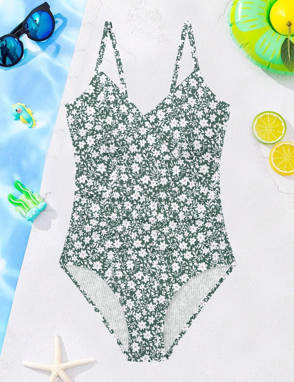 Girls Swimsuit Adjustable Straps V Neck One Piece Swimsuit Bow-Back Cut Out Girls Bathing Suit with Chest Pad 9-16Y