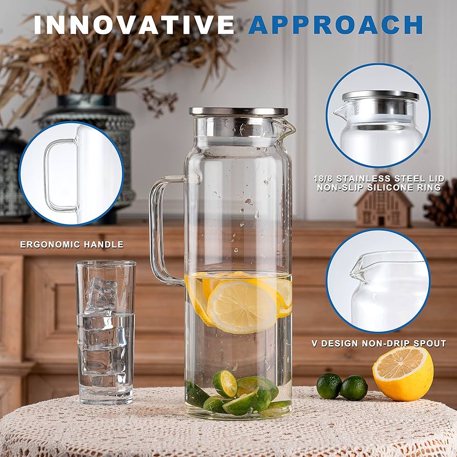 MICA Water Pitcher 2個セット Amazon.com: Set of 2 Glass Pitcher with Lid,2 Quart (64 oz