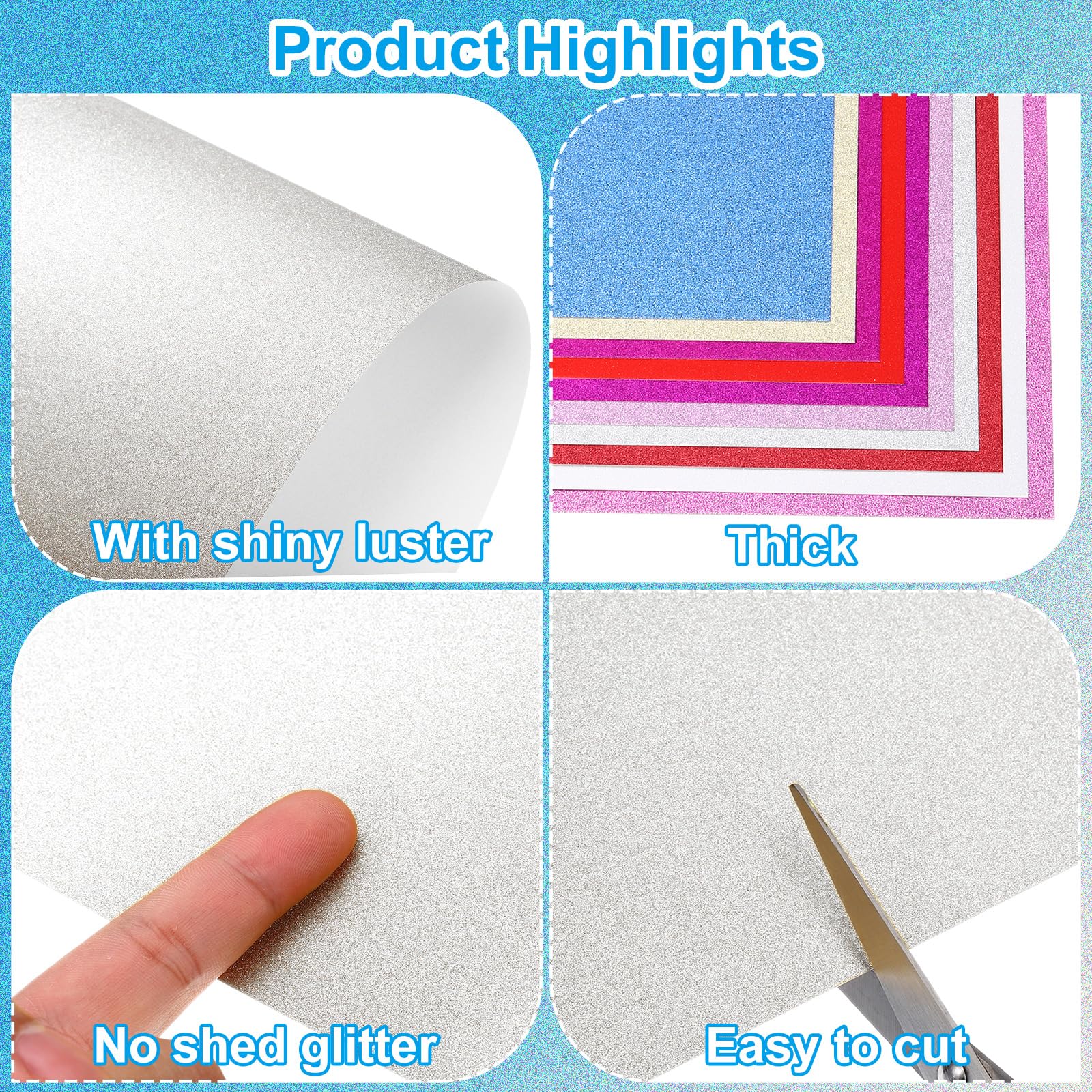 PATIKIL 60Sheets Silver Glitter Cardstock Paper - Image 3