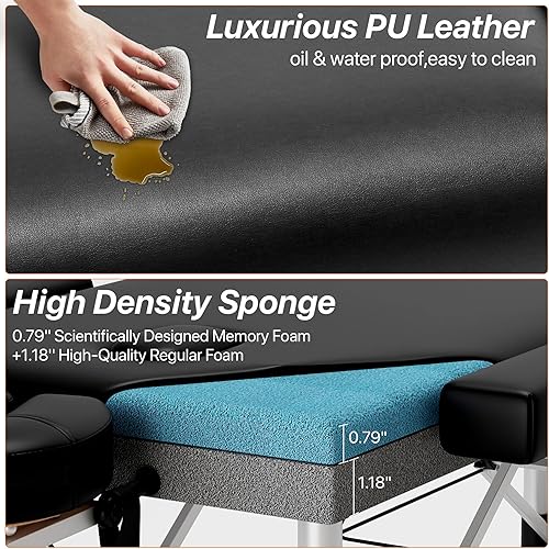 Miniatura 5 de KCC Mesa de masaje de espuma viscoelástica, portátil, plegable, de alta calidad, altura ajustable, 84 pulgadas de largo, 28 pulgadas de ancho, mesa