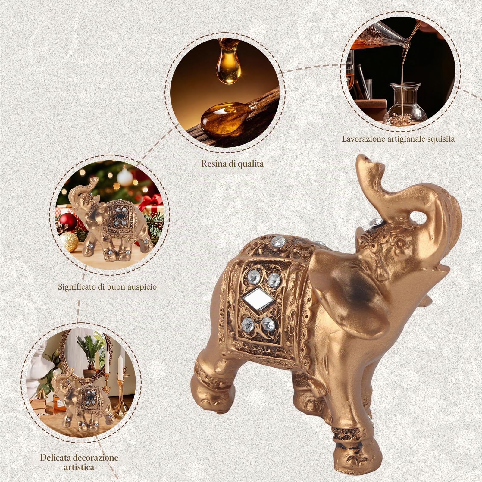 Buachois Elefante Statua,Golden Polyresin Elephant Statue,Fortunato Feng Shui Elefante Scultura,Fortunato da collezione Figurine Regalo Home Decor Feng Shui Ornament Arredamento Desktop