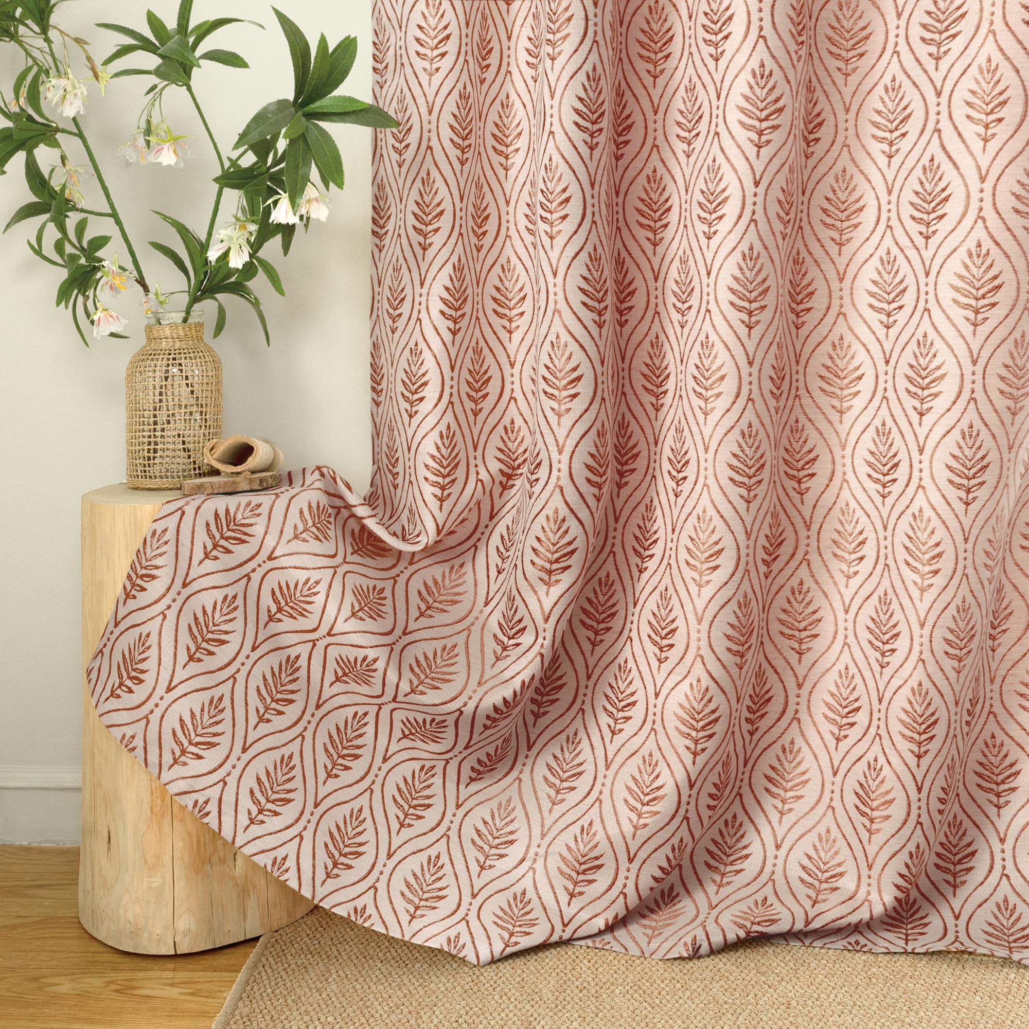 BGment Jacquard-Vorhänge mit Blattmuster im französischen Landhausstil, 243,8 cm lang, 2 Paneele, Terrakotta