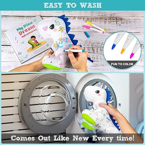 Miniatura 3 de T-Rex - Juego de regalo de libro de dinosaurio de peluche para colorear, artes y manualidades, suave, lavable, juguete de dibujo de dinosaurio,