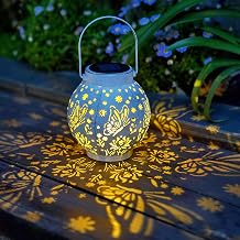 Set of 2 Solar Hanging Lantern Lights Outdoor Metal Decorative Light for Garden Patio Yard Lawn and Tabletop Decorations. Unique Gifts for Women Mum Hummingbird Butterfly Lovers. White Butterfly