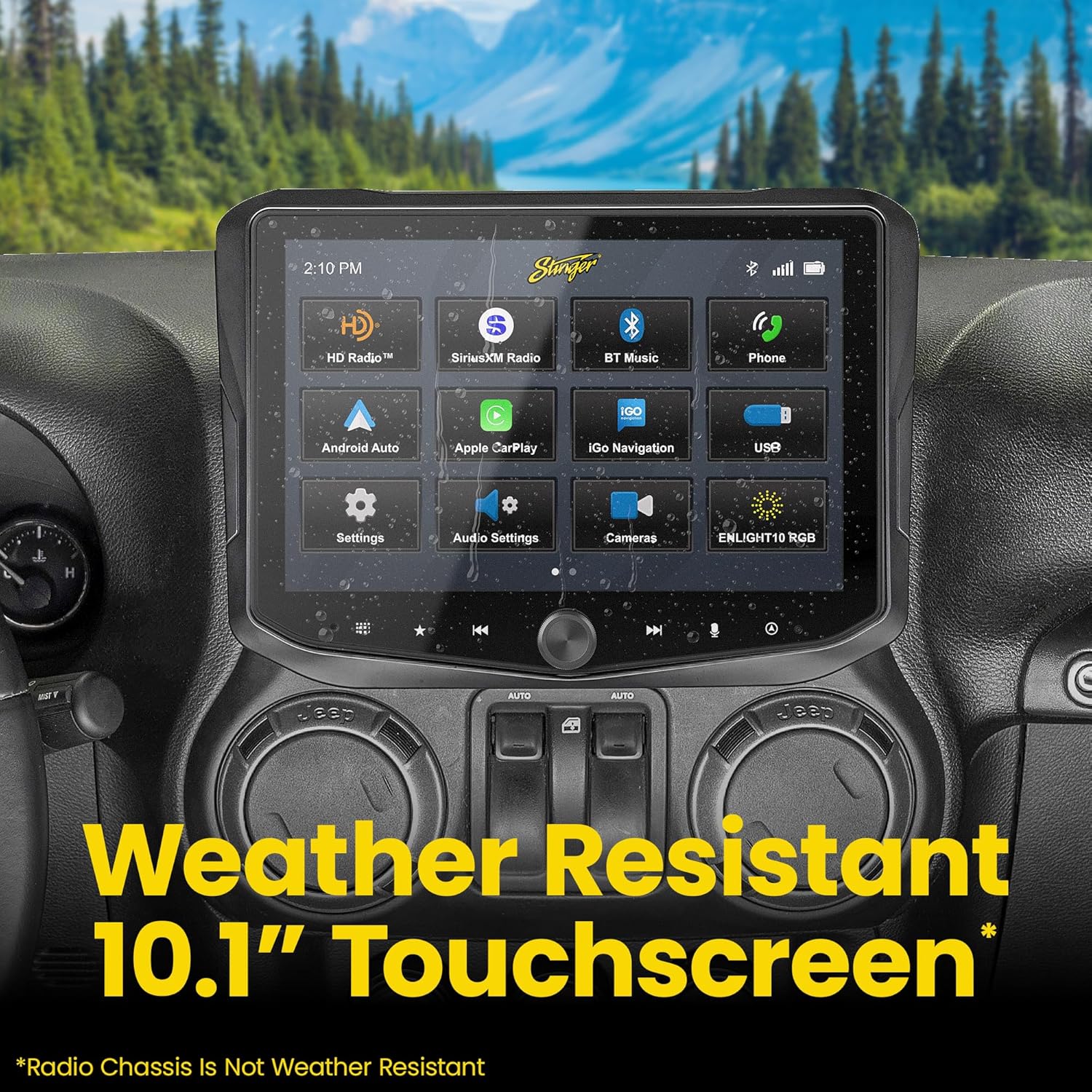 Stinger HORIZON10 10.1" Jeep Wrangler JK (2011-18) Flush Stereo Radio Complete Kit, HD IP65 Touchscreen, Certified Wireless CarPlay & Android Auto, Off-Road Gauges, HDMI, Bluetooth, Camera/USB inputs