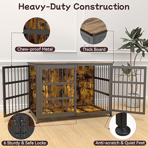 Miniatura 4 de Mueble Jaula para Perros de 46'' Jaula para Perros de Raza Grande Jaulas para Perros de Interior Jaulas para Perros de Madera Mesa Auxiliar Jaula