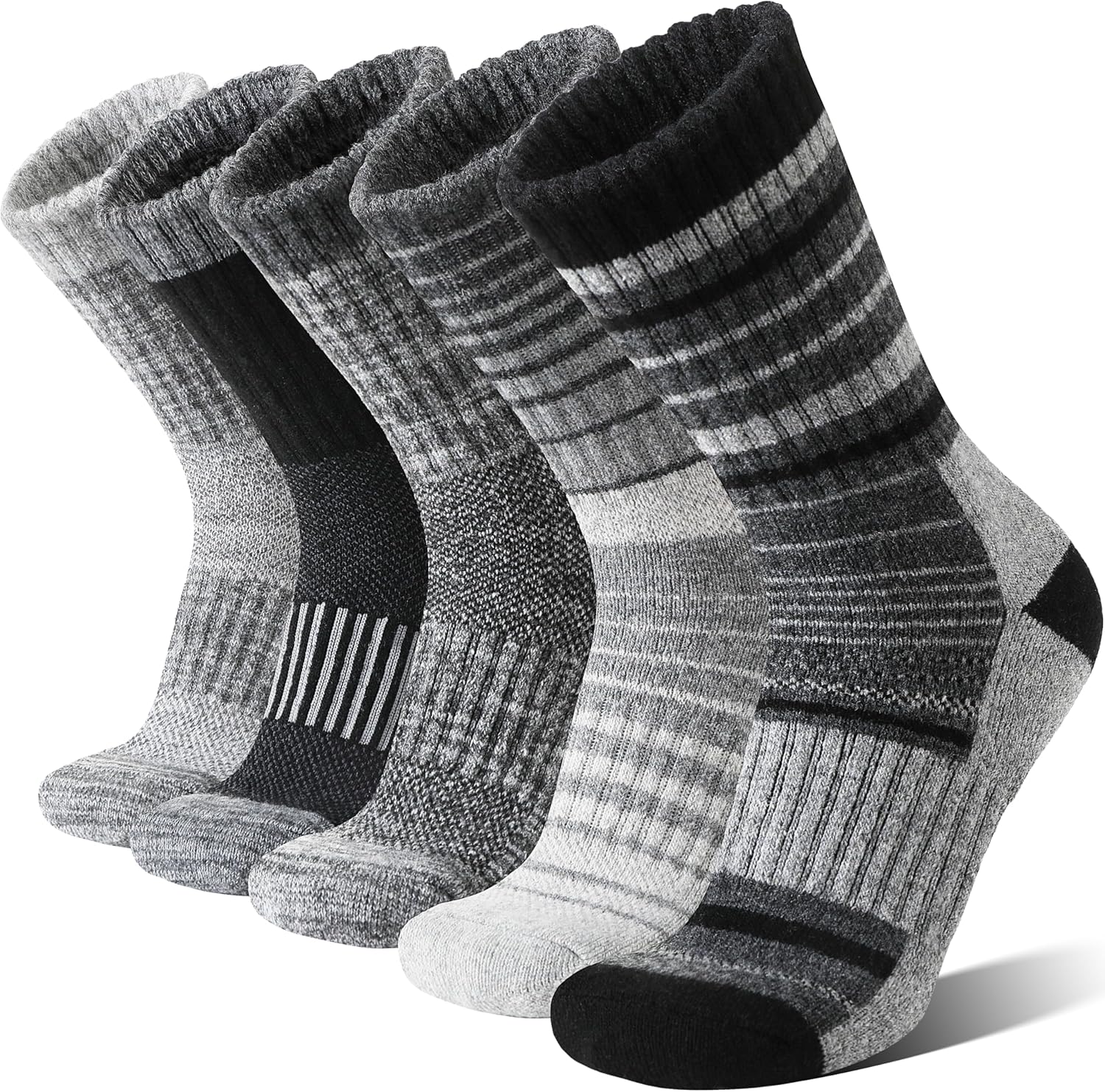 Welwoos 5 Pairs Merino Wool Hiking Socks Thermal Winter Warm Moisture Wicking Cushion Outdoor Socks for Women & Men