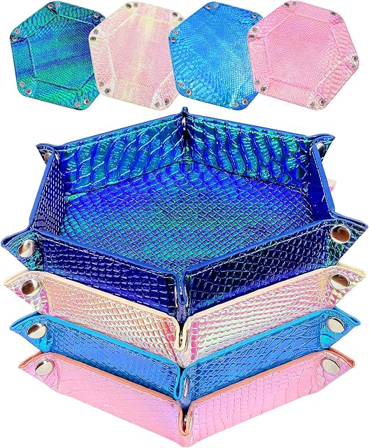 SIQUK 4 Sztuk Stół Nakrętki Taca do Dice Tray dla DND RPG (niebieski, różowy, ciemnoniebieski, jasny różowy)