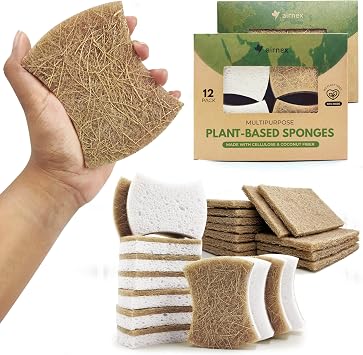 AIRNEX Pack of 12 Handy Shape Non-Scratch Eco Dishwashing Sponge with Pack of 12 Scouring Pads for Pots and Pans