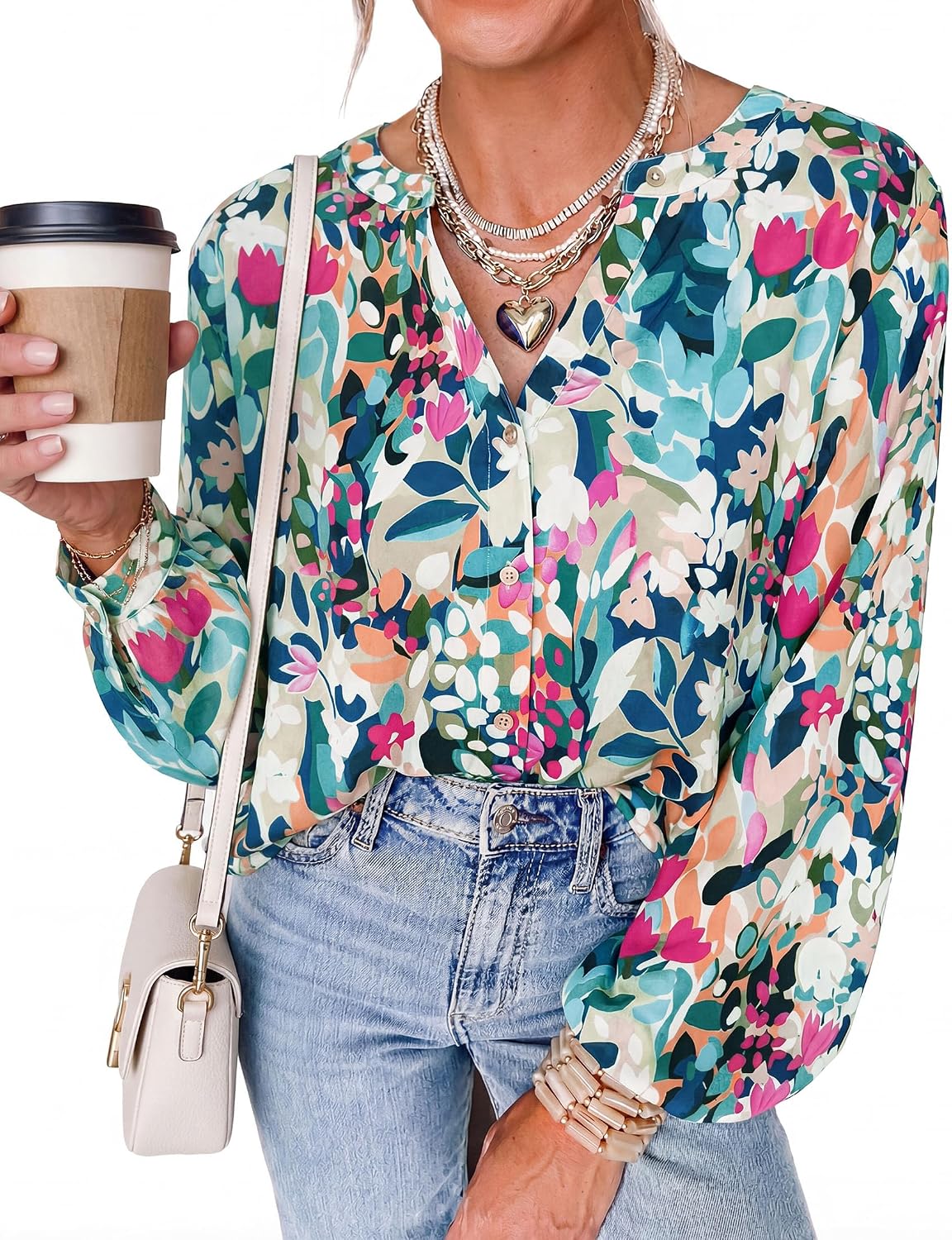 PRETTYGARDEN Women's Floral Button Down Blouse 2026 Fall Fashion Dressy Casual Long Sleeve Shirts Spring Top Boho Clothes