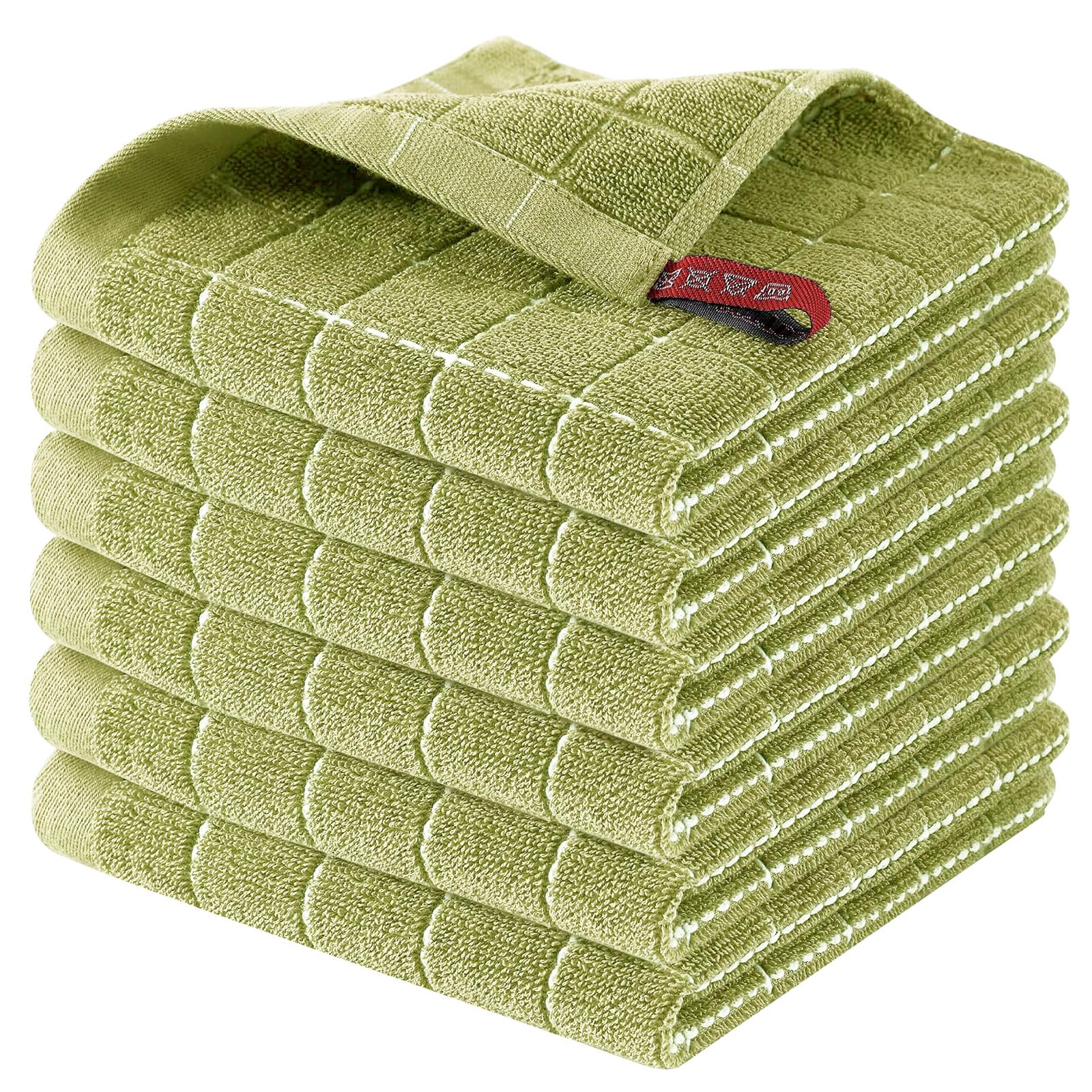 Homaxy 100% Cotton Terry Kitchen Dish Cloths, 6 Pack, Sage Green | Ultra Soft and Absorbent, Suitable for Drying and Washing Dishes