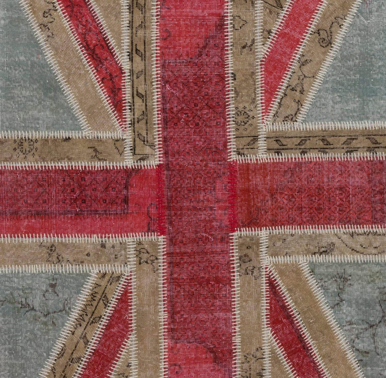 Modern Handmade Patchwork Rug with Union Jack British Flag Design, Wool and Cotton Turkish Carpet. Custom Colors & Sizes Available. D598