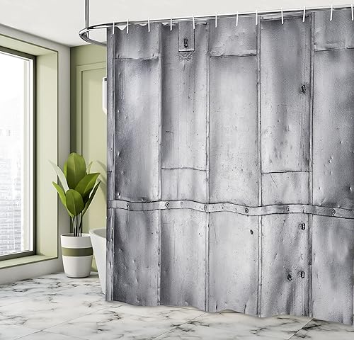 Miniatura 4 de Ambesonne Cortina de ducha industrial, diseño de pared con grietas, arreglo futurista desgastado, impresión monocromática, juego de decoración de