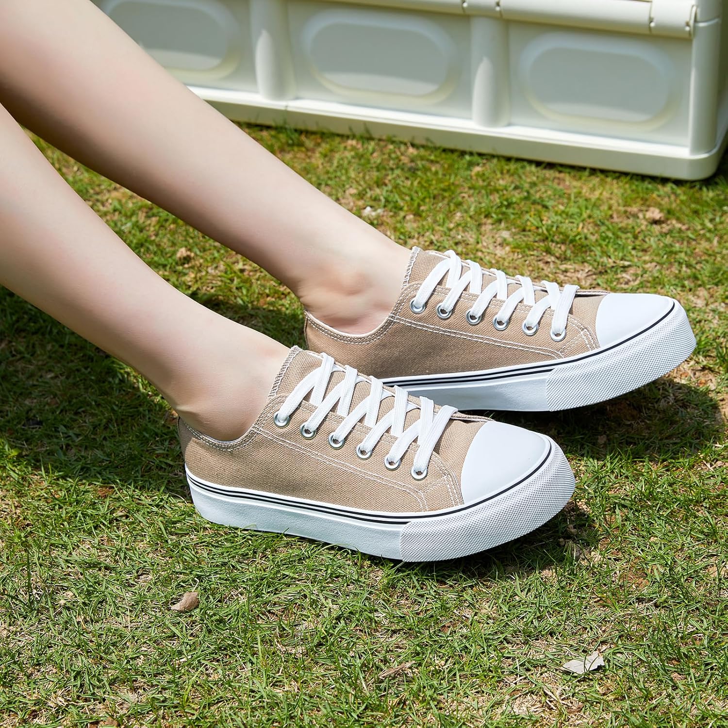 ZGR Womens White Tennis Shoes for Women,Lace up Canvas Sneakers,Casual Walking Canvas Shoes - Image 3