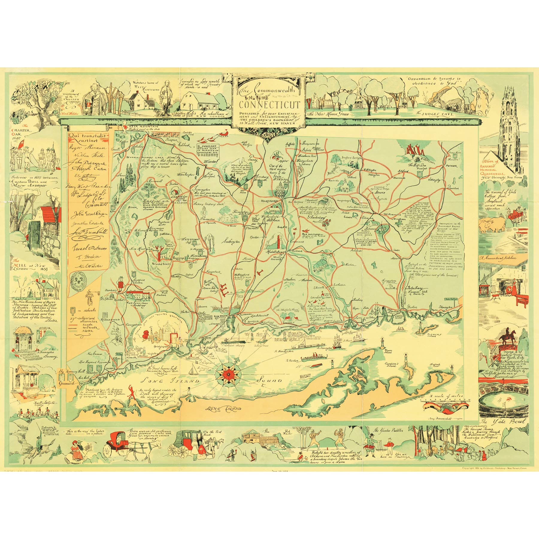 Dravenstedt 1926 Pictorial Map Connecticut Large Wall Art Print Canvas Premium Mural