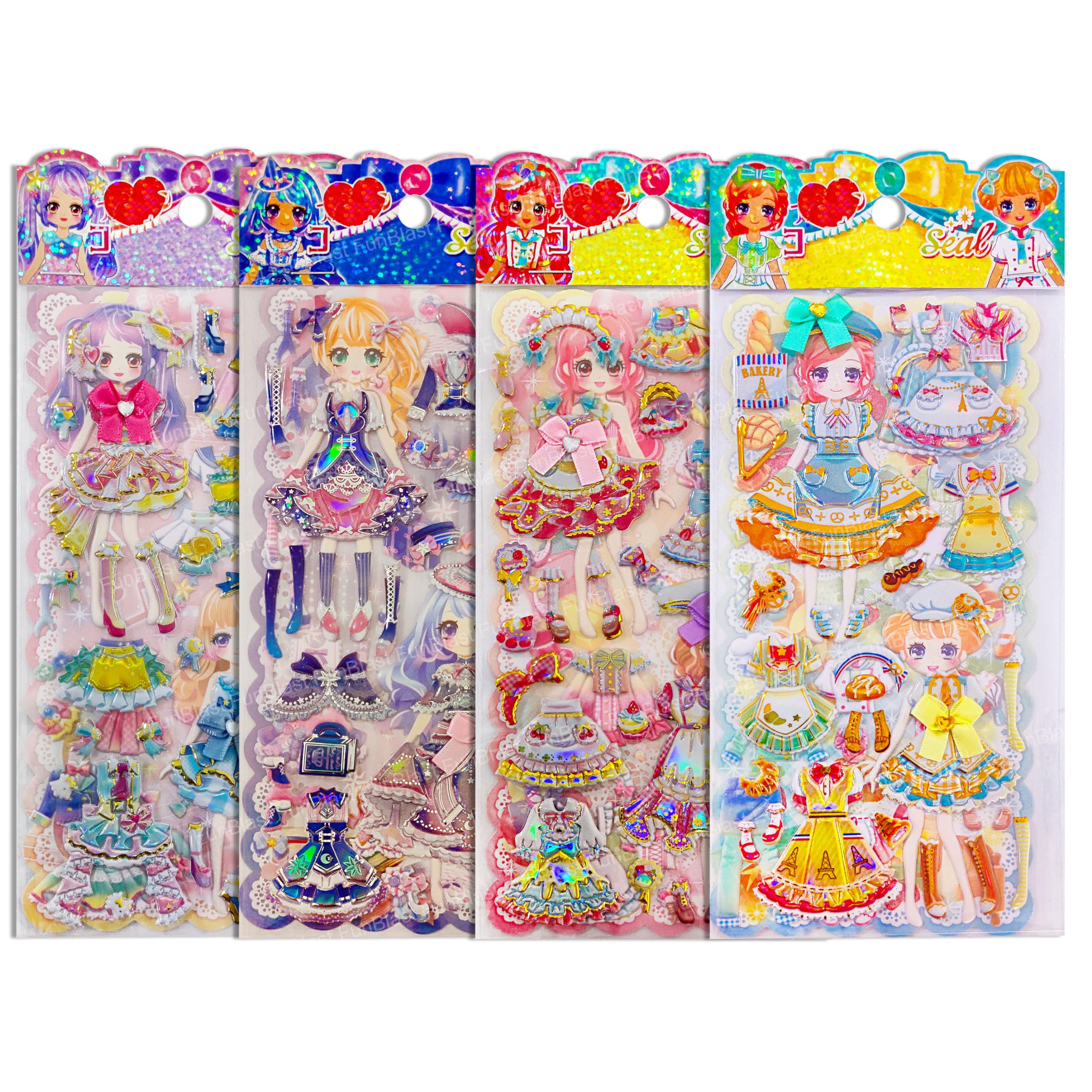 FunBlast Kawaii Stickers Set – Set of 4 Princess Dress-Up Change Stickers, DIY 3D Stickers for Girls, Aesthetic Sticker, Cute Stickers, Self-Adhesive Stickers, Puffy Sticker Set (9+10+11+12) (B0CXDTVWPN) Amazon Price History, Amazon Price Tracker