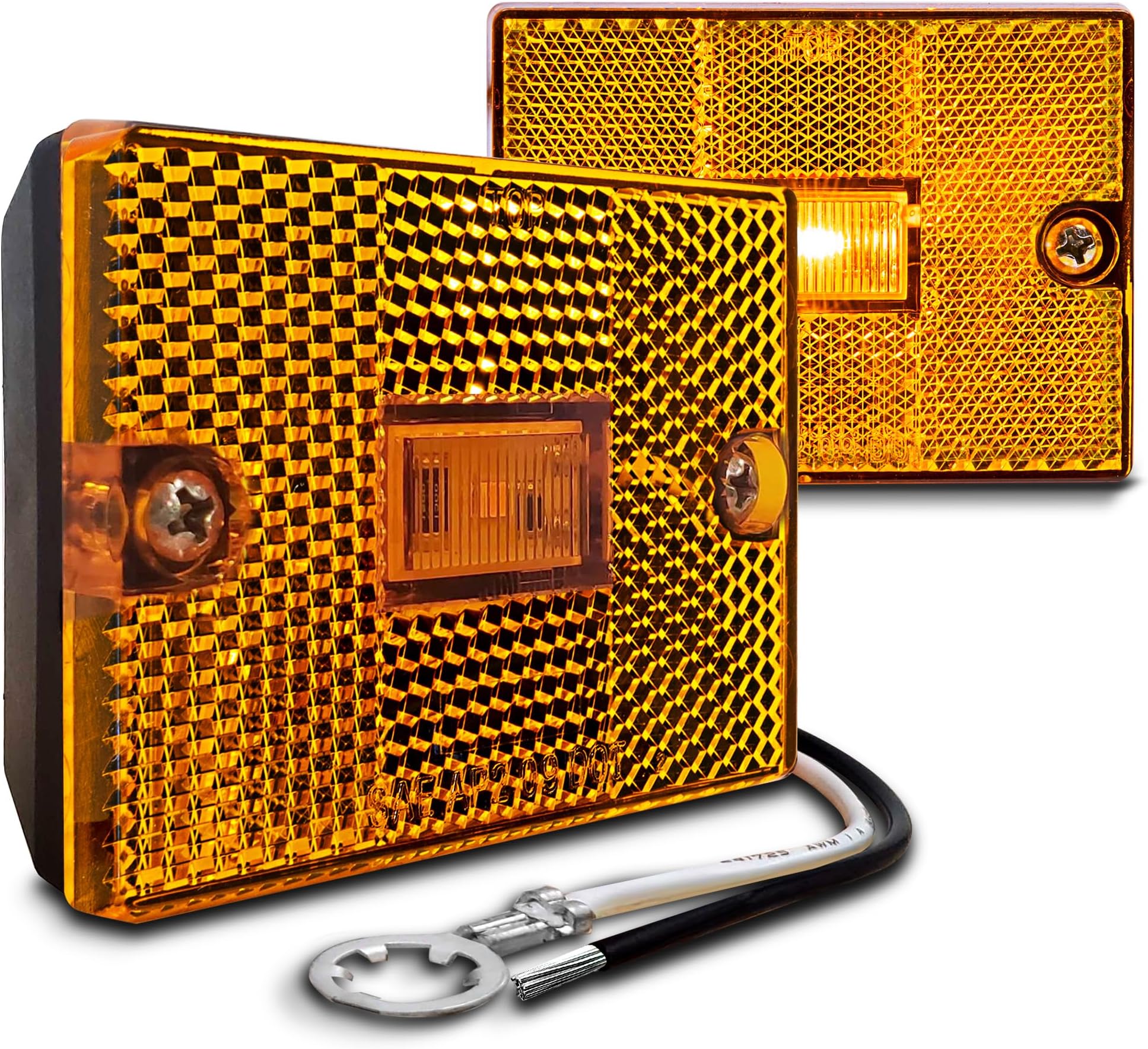 TRUE MODS 2pc 2x3 3x2 Inch Amber LED Stud-Mount Side Marker Light [DOT Certified] [IP67 Waterproof] [ Integrated Reflector] for Utility Boat Trailers Over 80" Camper RV Clearance Light