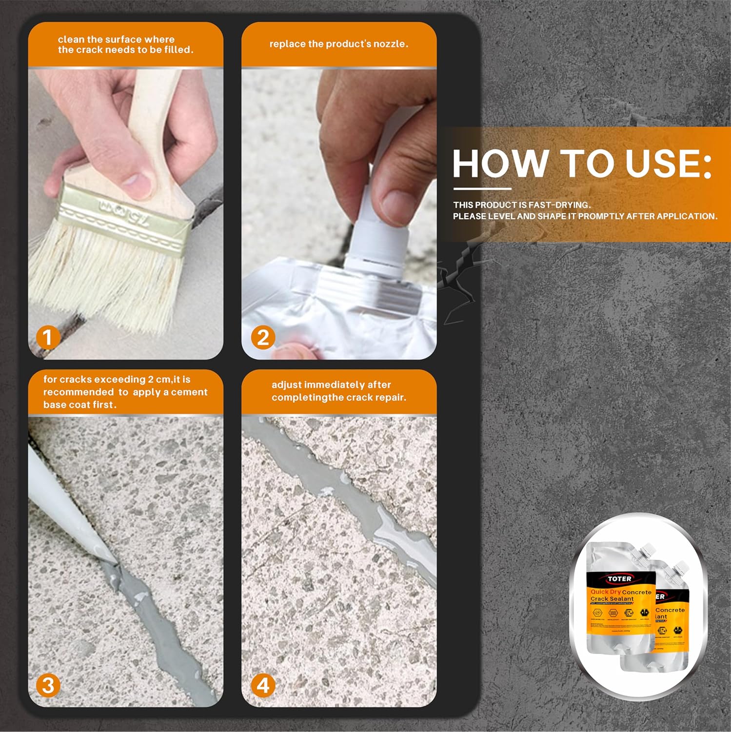 Concrete Crack Filler, Professional Self-Leveling Cement Crack Filler and Concrete Crack Repair Sealant for Driveways, Foundations and Pavement | All-Weather, Permanent Outdoor Repair - Grey