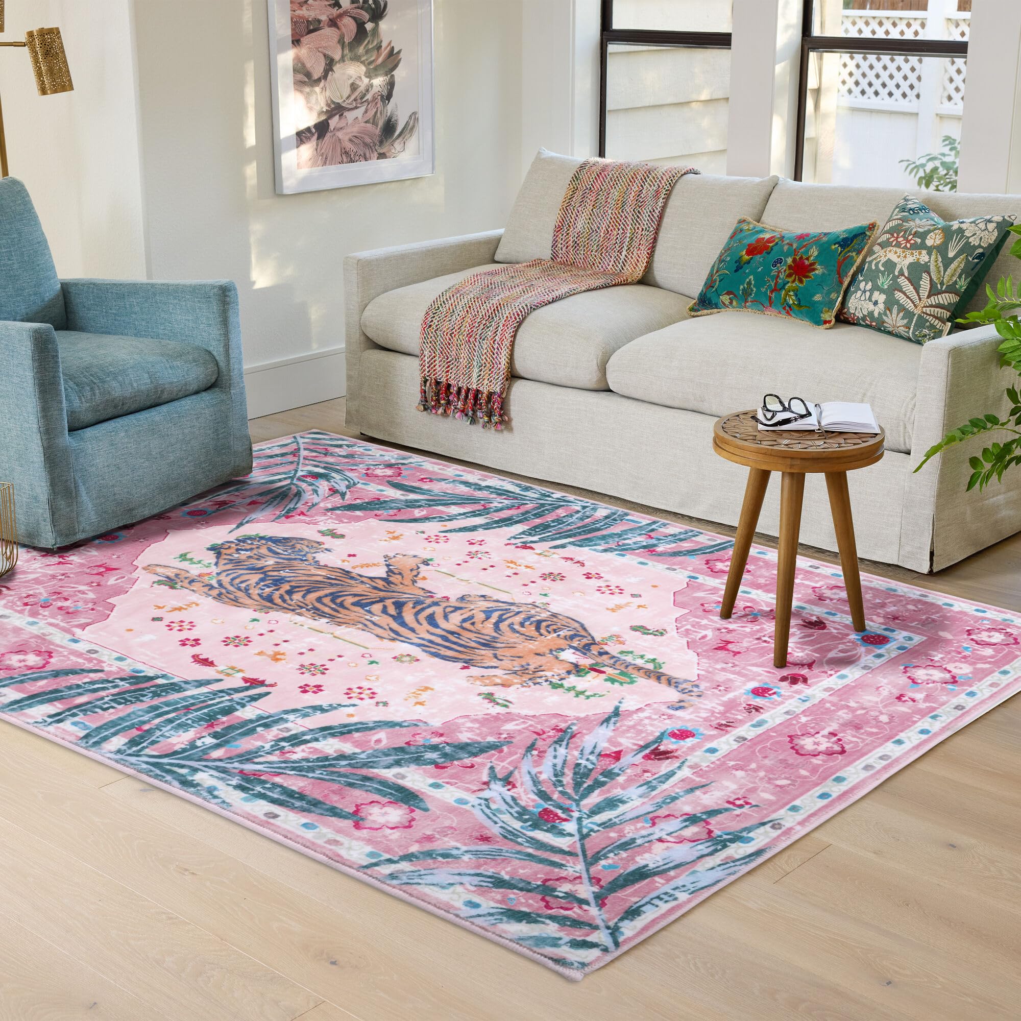 3x5 FT Leopard Rug for Living Room Light Pink Leopard Vintage Animal Rug Aesthetic Pink Rugs for Girls Room Nursery Bedroom Home Office Dorm Thin Bright Magenta Carpet (Light Pink, 3X5 FT) โ image 1