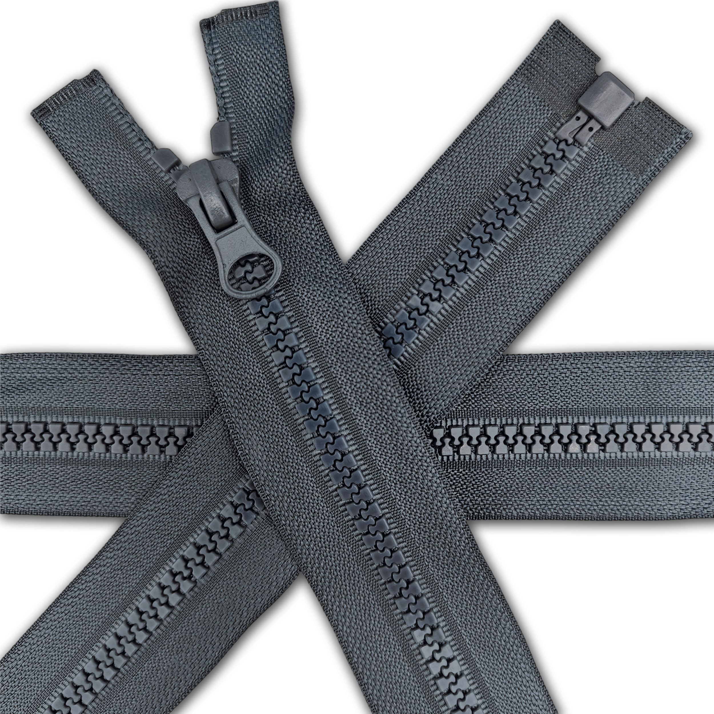 Zips & Bobs Grey 1 Pc Chunky Zipper 17.7'' | Open-End Fastener Size #5 | Single Slider, One-Way Plastic Resin Zip For Sewing, Jackets, Coats, Diy Repair, Tailoring | Replacement Zipper 45Cm